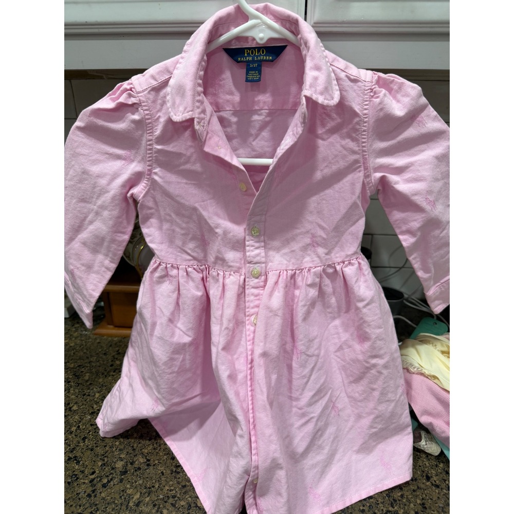 Polo Ralph Lauren‎ Girls Pink Oxford Embroidered Pony Button Down Dress 3/3T